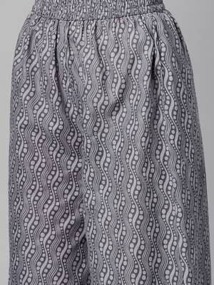 cotton grey floral print a-line kurta with trouser 4