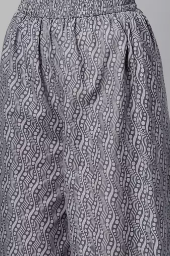 cotton grey floral print a-line kurta with trouser