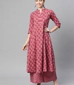 cotton magenta floral print a-line kurta with trouser