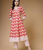 cotton peach off white floral print a-line kurta with trouser