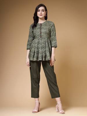 cotton green floral print  co-ord set 1