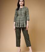 cotton green floral print  co-ord set