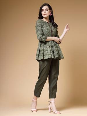 cotton green floral print  co-ord set 2