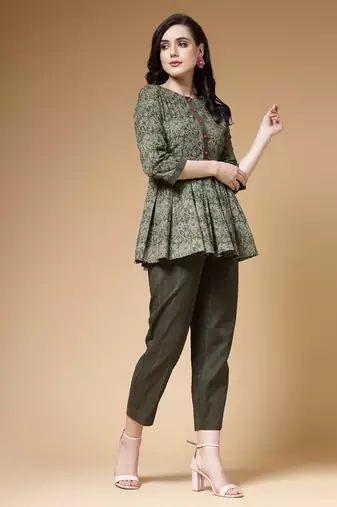 cotton green floral print  co-ord set