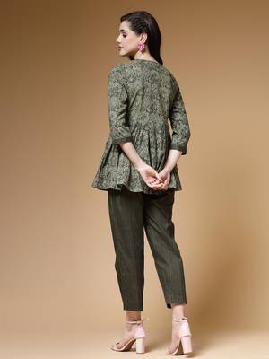 cotton green floral print  co-ord set 3