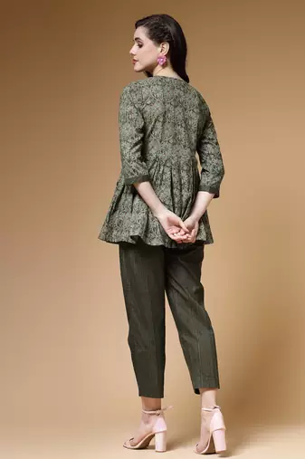 cotton green floral print  co-ord set