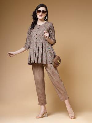 cotton brown floral print  co-ord set 1
