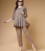 Indibelle cotton brown floral print  co-ord set