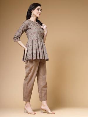 cotton brown floral print  co-ord set 2