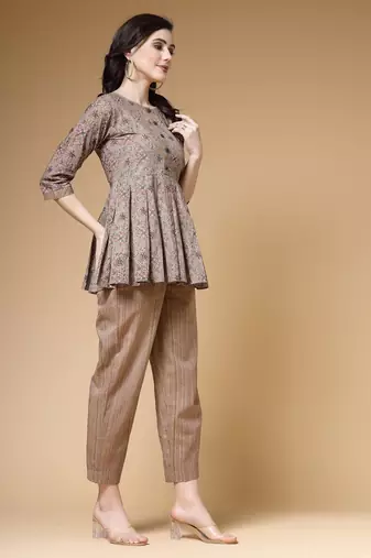 cotton brown floral print  co-ord set