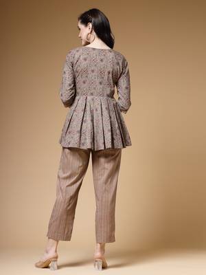 cotton brown floral print  co-ord set 3