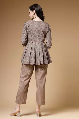cotton brown floral print  co-ord set