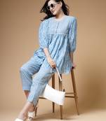 sky blue ikat print cotton lurex co-ord set