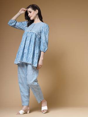 sky blue ikat print cotton lurex co-ord set 2