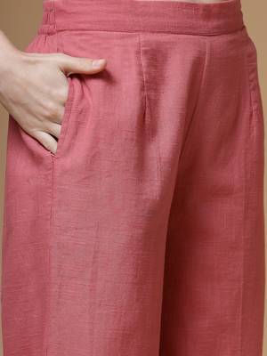 Indibelle peach solid cotton lace work co-ord set 4