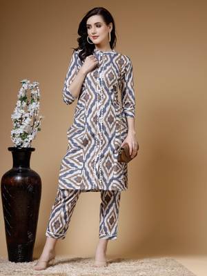 grey ikat print cotton co-ord set 1