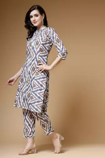 grey ikat print cotton co-ord set