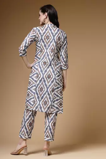 grey ikat print cotton co-ord set