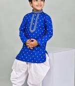 Blue cotton blend boys kurta pyjama