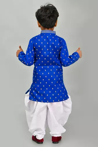 Blue cotton blend boys kurta pyjama