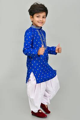 Blue cotton blend boys kurta pyjama 3
