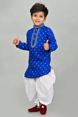 Blue cotton blend boys kurta pyjama 4