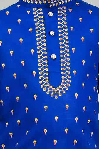 Blue cotton blend boys kurta pyjama