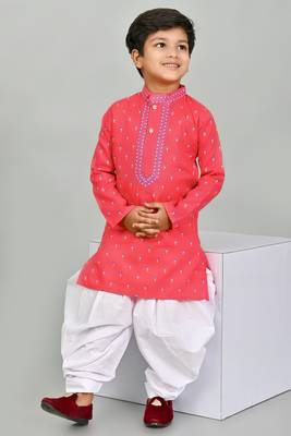 Pink cotton blend boys kurta pyjama 1