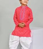 Pink cotton blend boys kurta pyjama