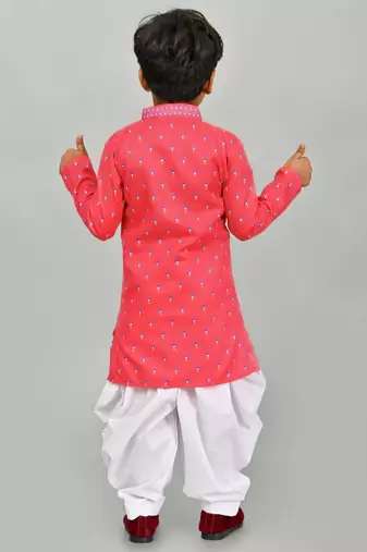 Pink cotton blend boys kurta pyjama