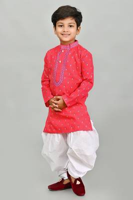 Pink cotton blend boys kurta pyjama 3