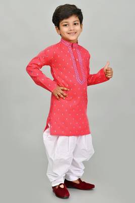 Pink cotton blend boys kurta pyjama 4