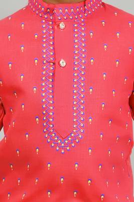 Pink cotton blend boys kurta pyjama 5