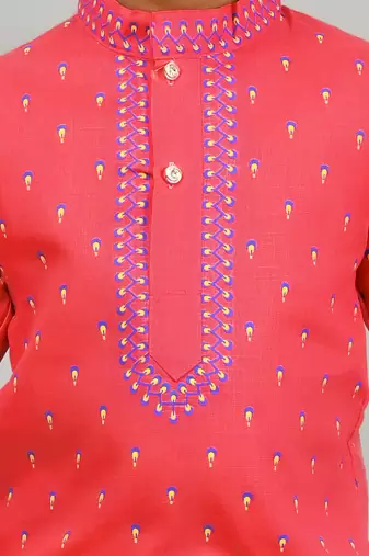 Pink cotton blend boys kurta pyjama