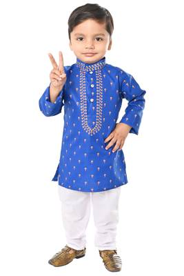 Blue cotton boys kurta pyjama 1