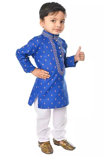 Blue cotton boys kurta pyjama