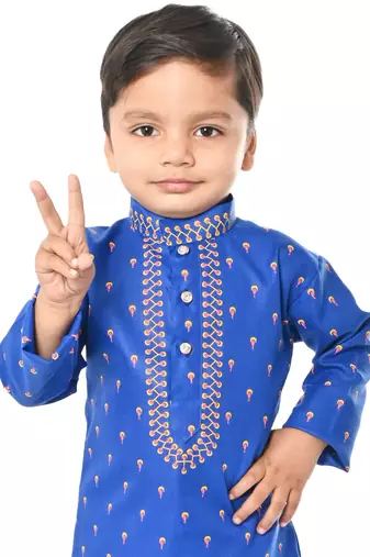 Blue cotton boys kurta pyjama
