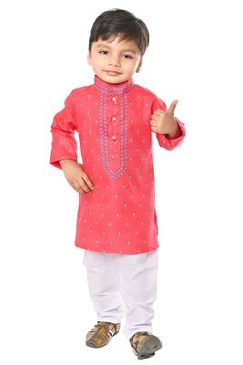Pink cotton blend boys kurta pyjama 1