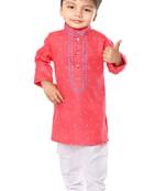 Pink cotton blend boys kurta pyjama