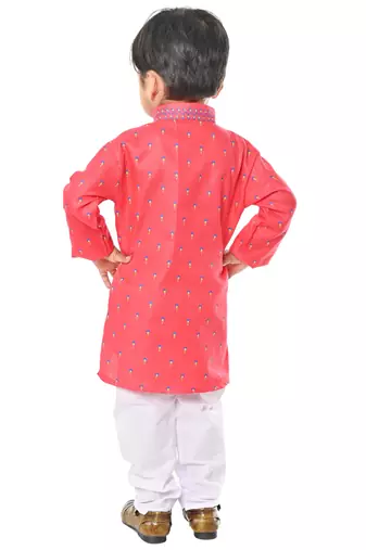 Pink cotton blend boys kurta pyjama