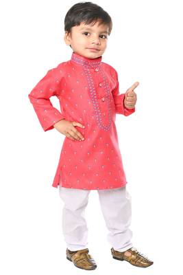 Pink cotton blend boys kurta pyjama 3