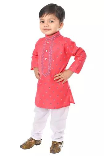 Pink cotton blend boys kurta pyjama