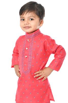 Pink cotton blend boys kurta pyjama 5