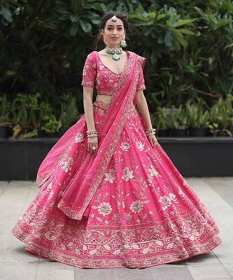 Pink Blooming Lotus Garden Lehenga Set 1