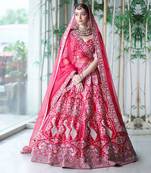Red Peacock Garden Lehenga Set