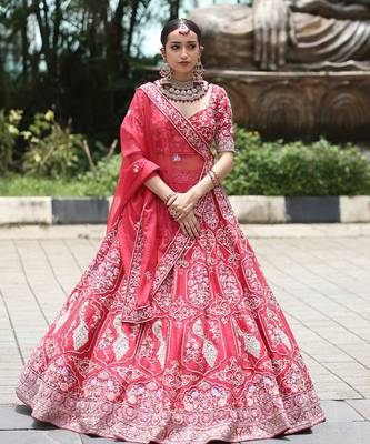 Red Peacock Garden Lehenga Set 2