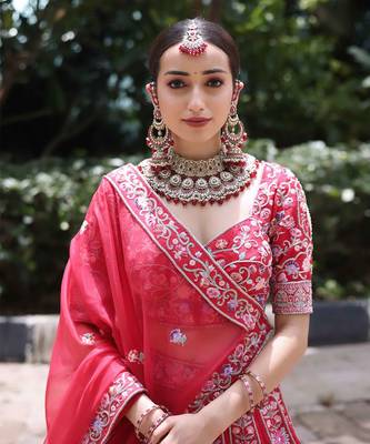 Red Peacock Garden Lehenga Set 3