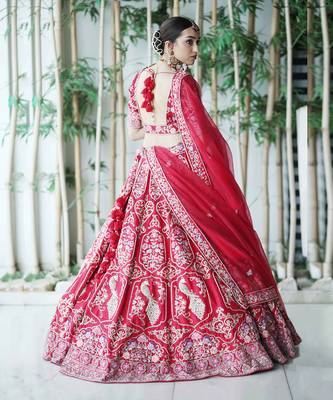 Red Peacock Garden Lehenga Set 5