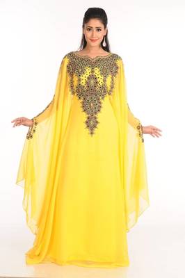 Yellow Zari & Stone Gold Work stitched Georgette Designed Farasha Party Wear 1