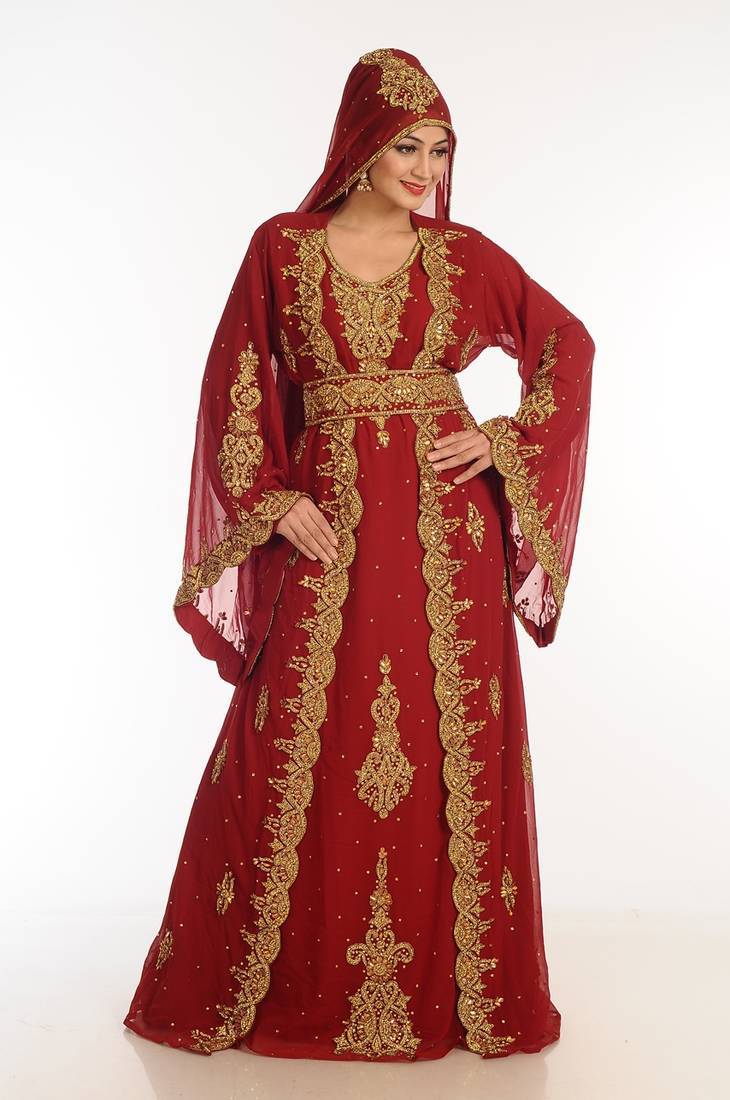 Maroon Handcrafted Zari work Stitched Georgette Kaftan Party Dress